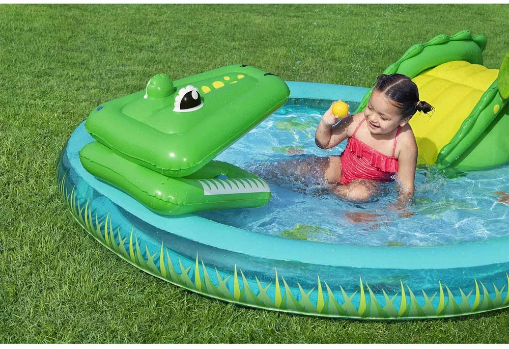 Bestway pripučiama žaidimų aikštelė CROCODILE čiuožykla + purkštuvas + kamuoliukai 53166
