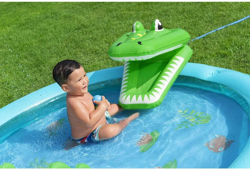 Bestway pripučiama žaidimų aikštelė CROCODILE čiuožykla + purkštuvas + kamuoliukai 53166