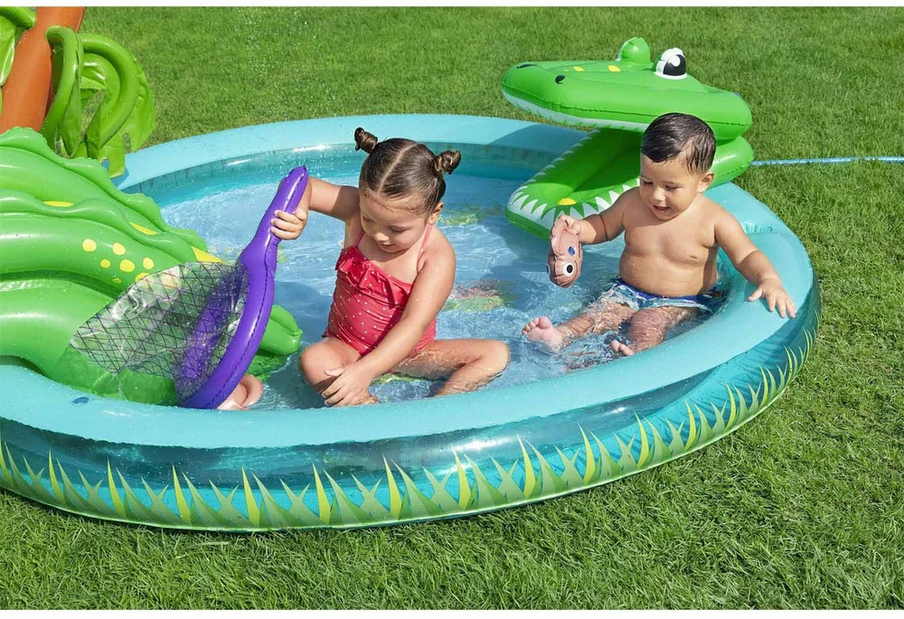 Bestway pripučiama žaidimų aikštelė CROCODILE čiuožykla + purkštuvas + kamuoliukai 53166