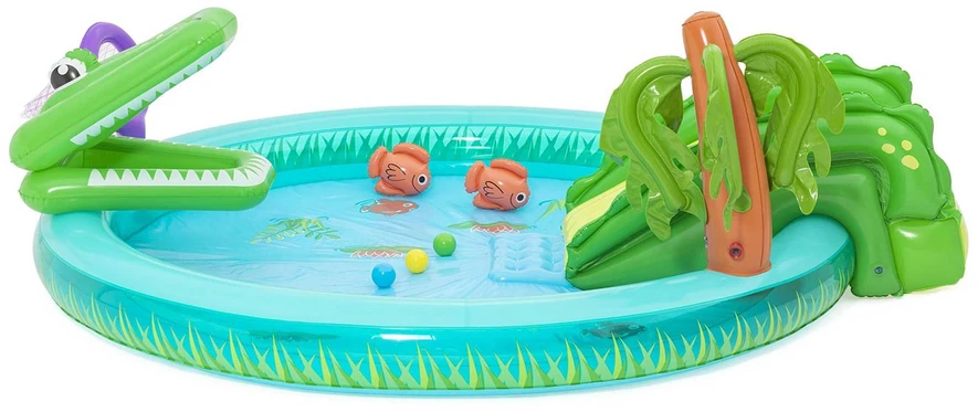 Bestway pripučiama žaidimų aikštelė CROCODILE čiuožykla + purkštuvas + kamuoliukai 53166