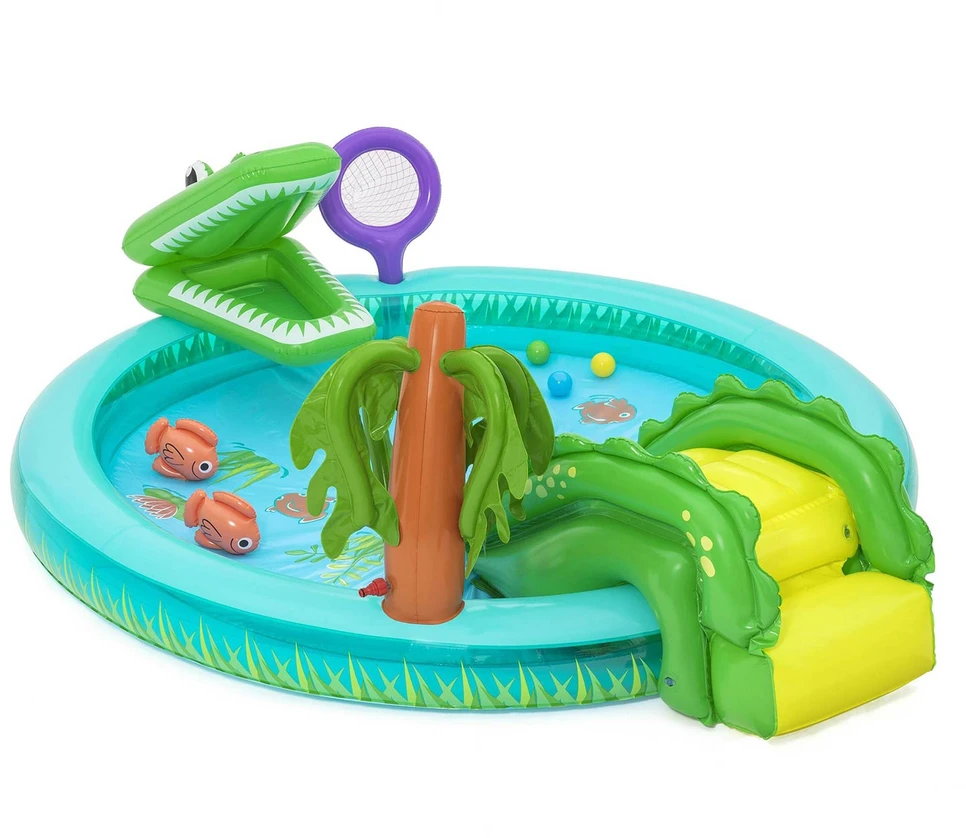 Bestway pripučiama žaidimų aikštelė CROCODILE čiuožykla + purkštuvas + kamuoliukai 53166