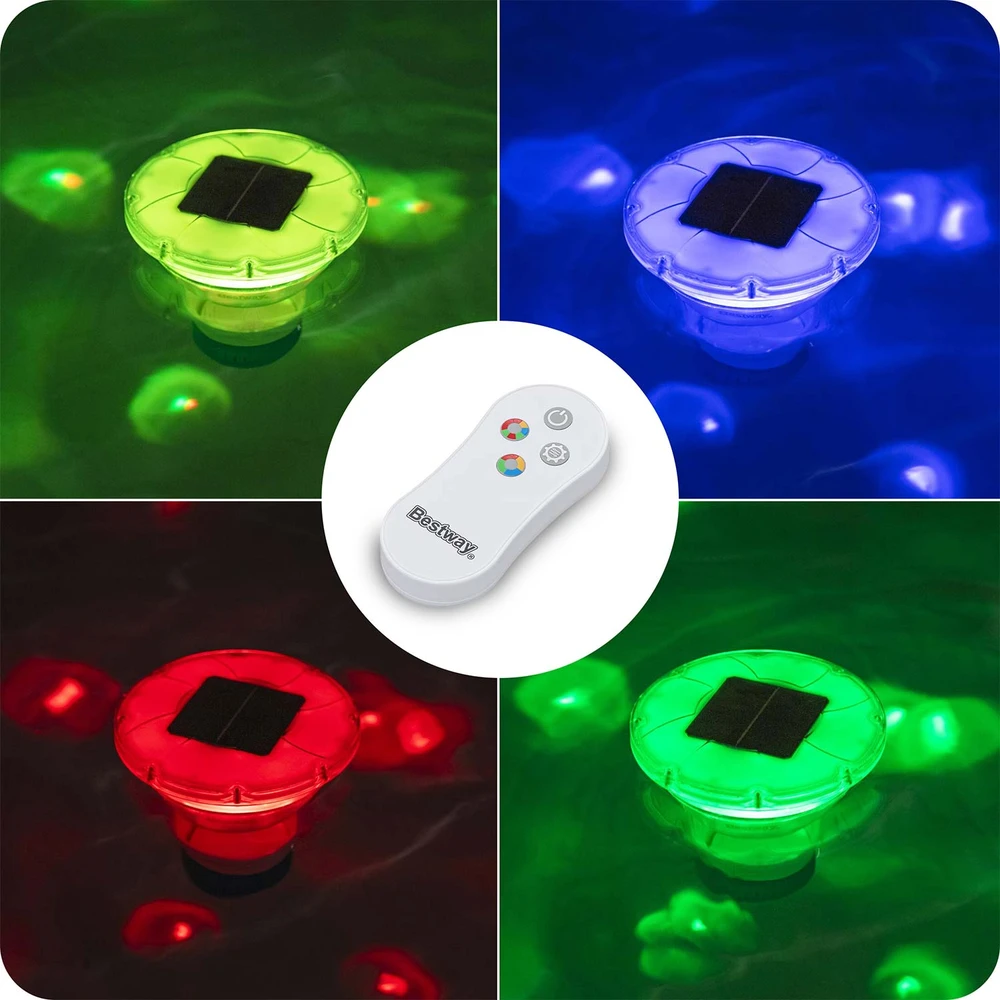 Bestway „SolarGlow“ LED cheminių medžiagų dozatorius su 4 spalvų šviesa, chloro dozatorius, turkio spalvos, baltas, ABS, polipropilenas (PP), nerūdijantis plienas, IP68, LED, kintamos spalvos