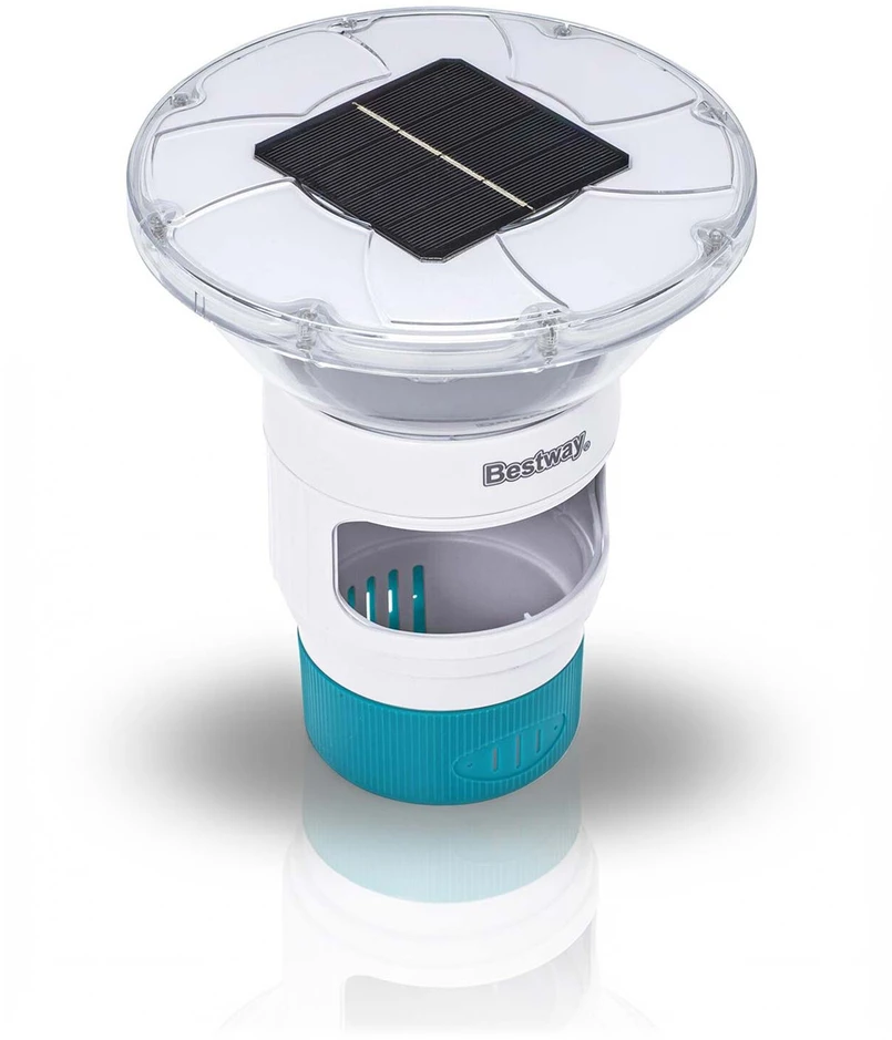 Bestway „SolarGlow“ LED cheminių medžiagų dozatorius su 4 spalvų šviesa, chloro dozatorius, turkio spalvos, baltas, ABS, polipropilenas (PP), nerūdijantis plienas, IP68, LED, kintamos spalvos