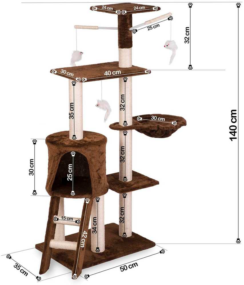 Katės draskyklė 140 cm DR-262 Pethaus su pele, ruda