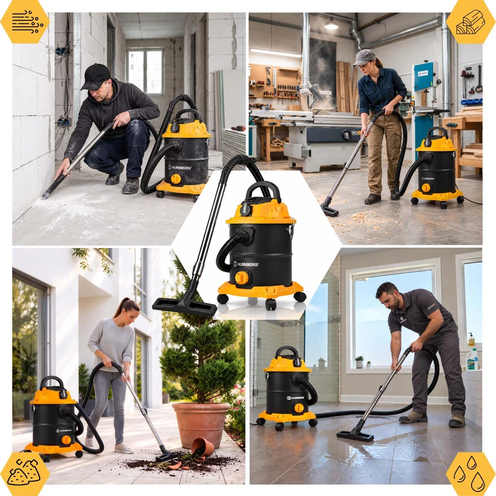 Humberg Dulkių siurblys pramoninis 20 l 3600 W universalus na mokro i sucho HM-407