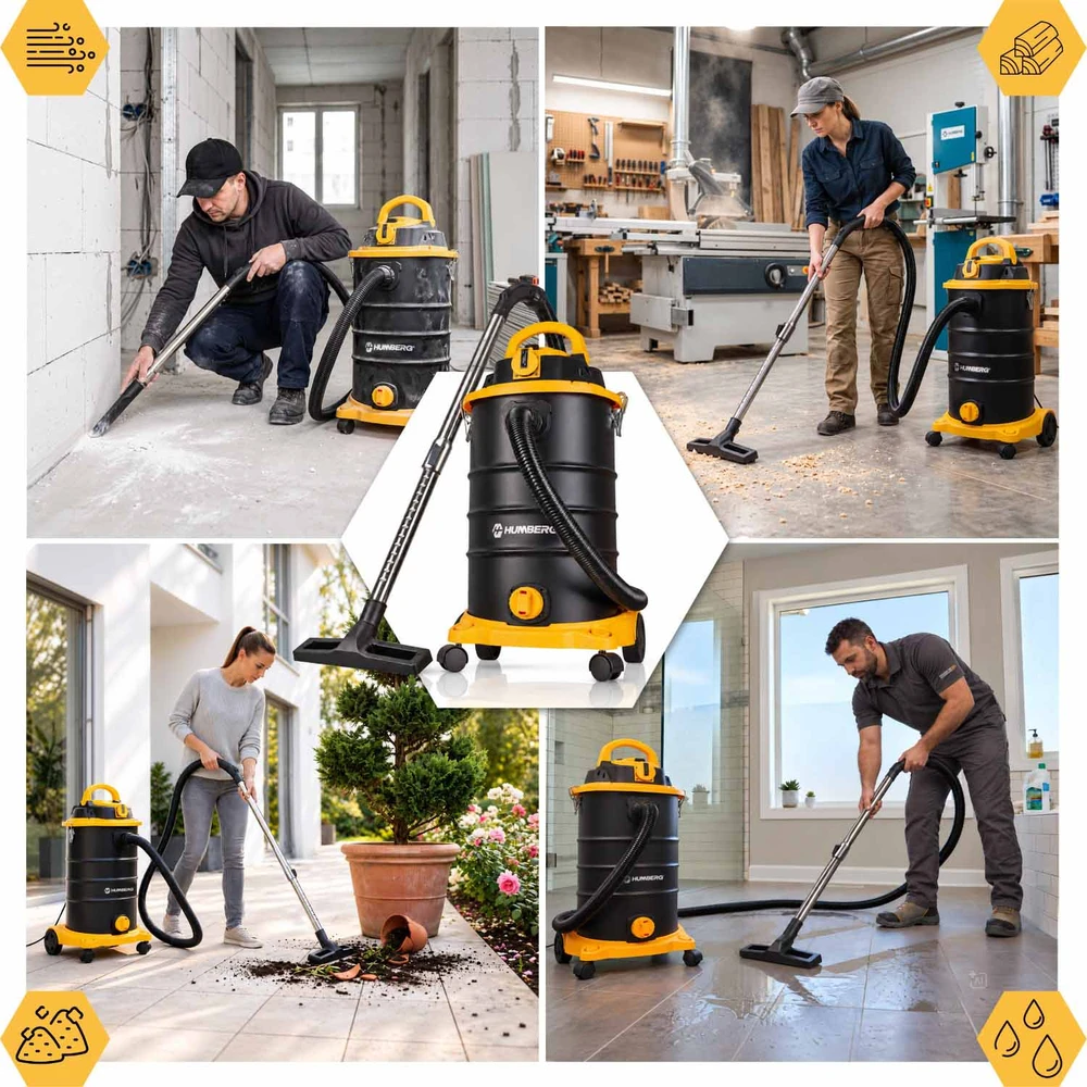 Dulkių siurblys pramoninis 30 l 3600 W universalus na mokro i sucho Humberg HM-408