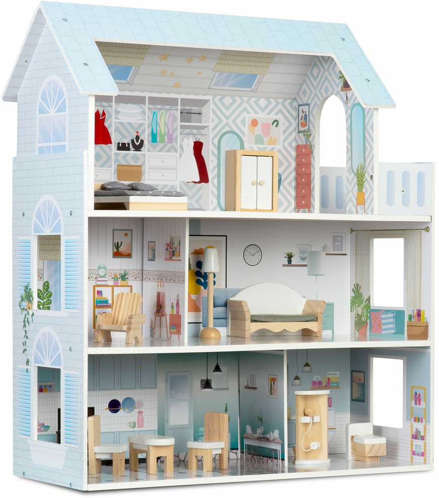 Didelis medinis lėlių namelis, 3 aukštų, Ricokids RK-878