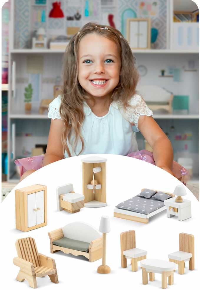 Didelis medinis lėlių namelis, 3 aukštų, Ricokids RK-878