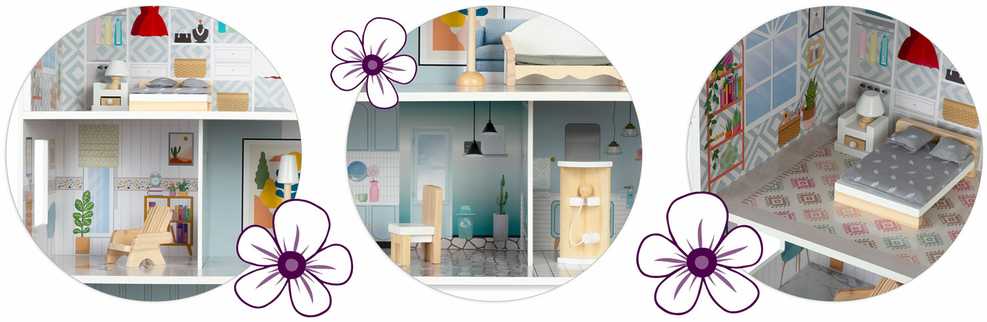 Didelis medinis lėlių namelis, 3 aukštų, Ricokids RK-878