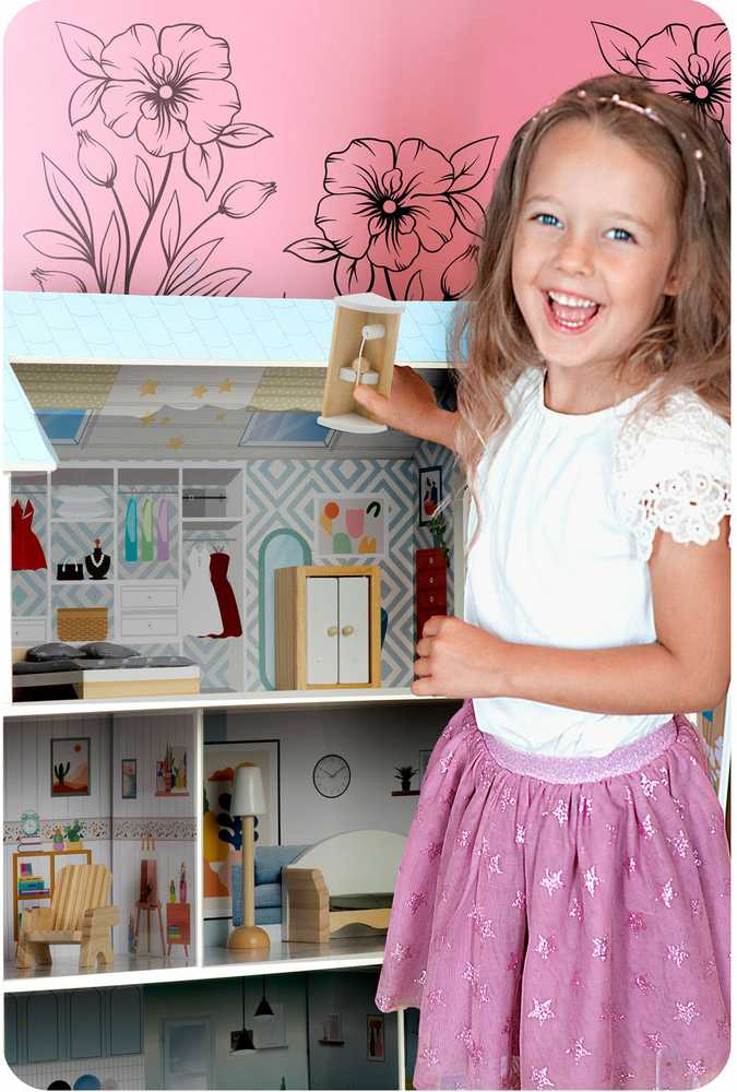 Didelis medinis lėlių namelis, 3 aukštų, Ricokids RK-878