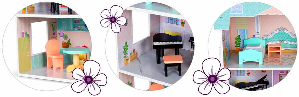 Didelis medinis lėlių namelis, 3 aukštų, Ricokids RK-878