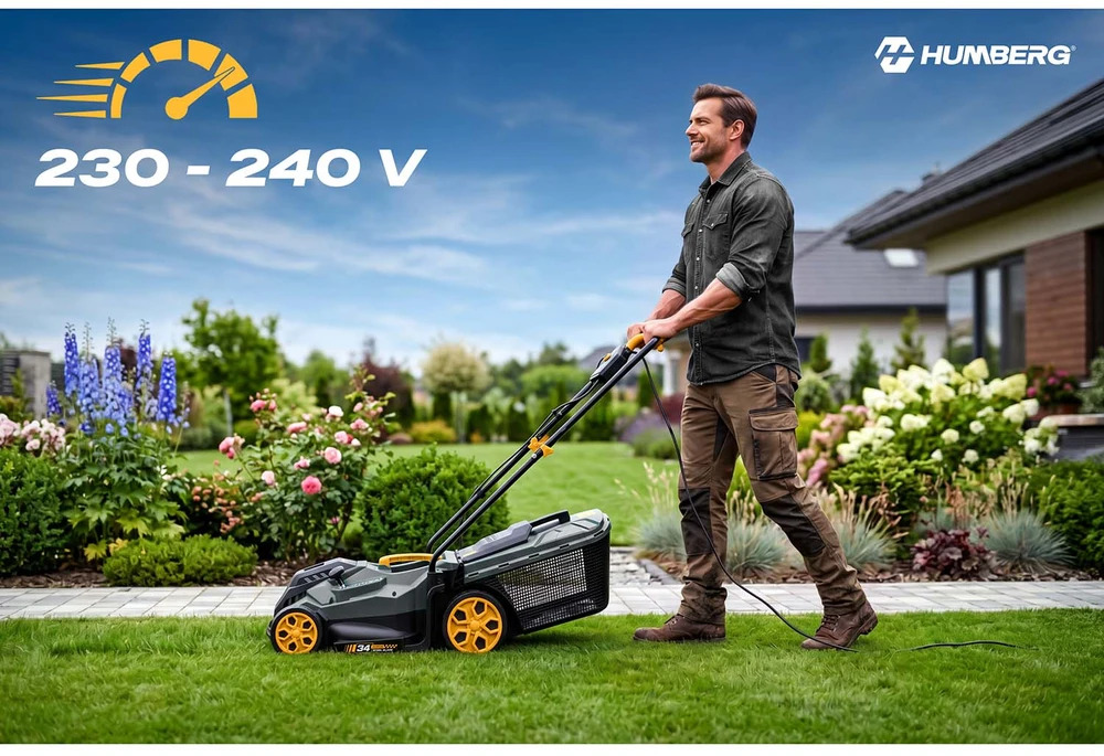 Lengva ir galinga elektrinė vejapjovė su reguliavimu 1400 W 34 cm Humberg HM-612