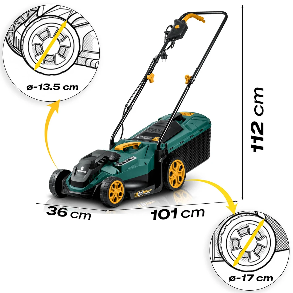 Lengva ir galinga elektrinė vejapjovė su reguliavimu 1400 W 34 cm Humberg HM-612