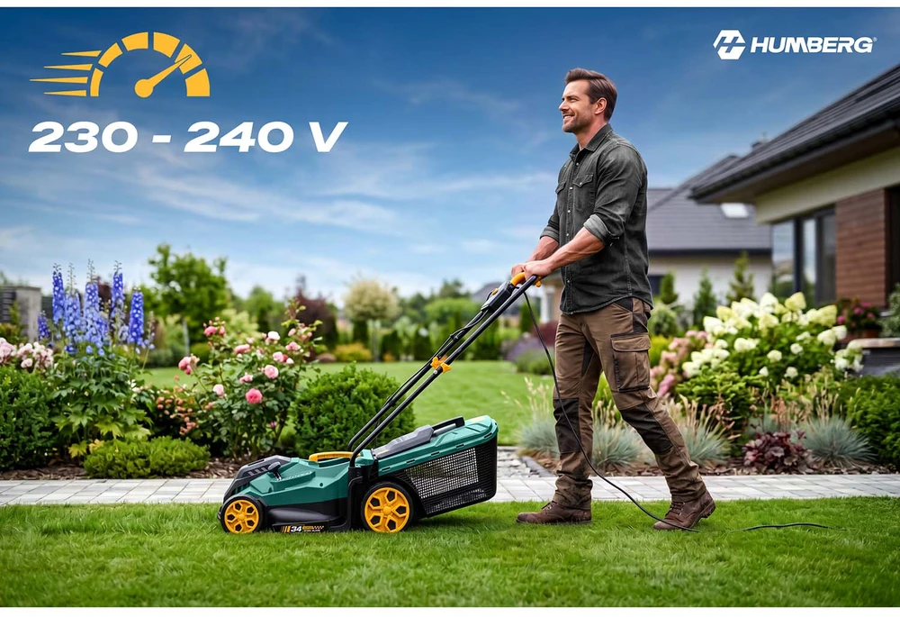 Lengva ir galinga elektrinė vejapjovė su reguliavimu 1400 W 34 cm Humberg HM-612