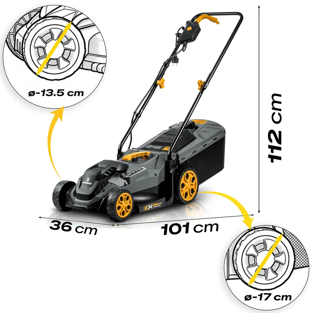 Lengva ir galinga elektrinė vejapjovė su reguliavimu 1400 W 34 cm Humberg HM-612