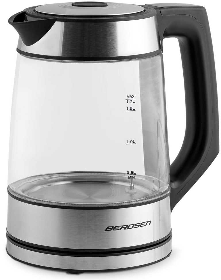 Berdsen BD-704 1,7 l stiklinis elektrinis virdulys, juodos ir sidabrinės spalvos