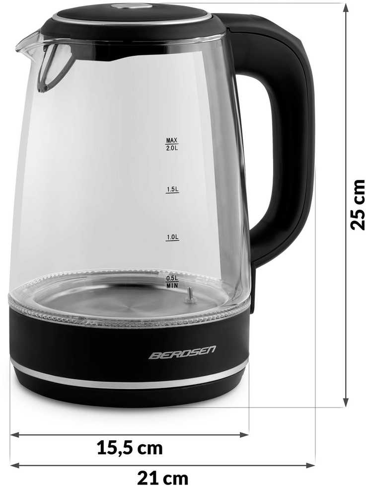 Berdsen BD-702 2L stiklinis elektrinis virdulys, juodas