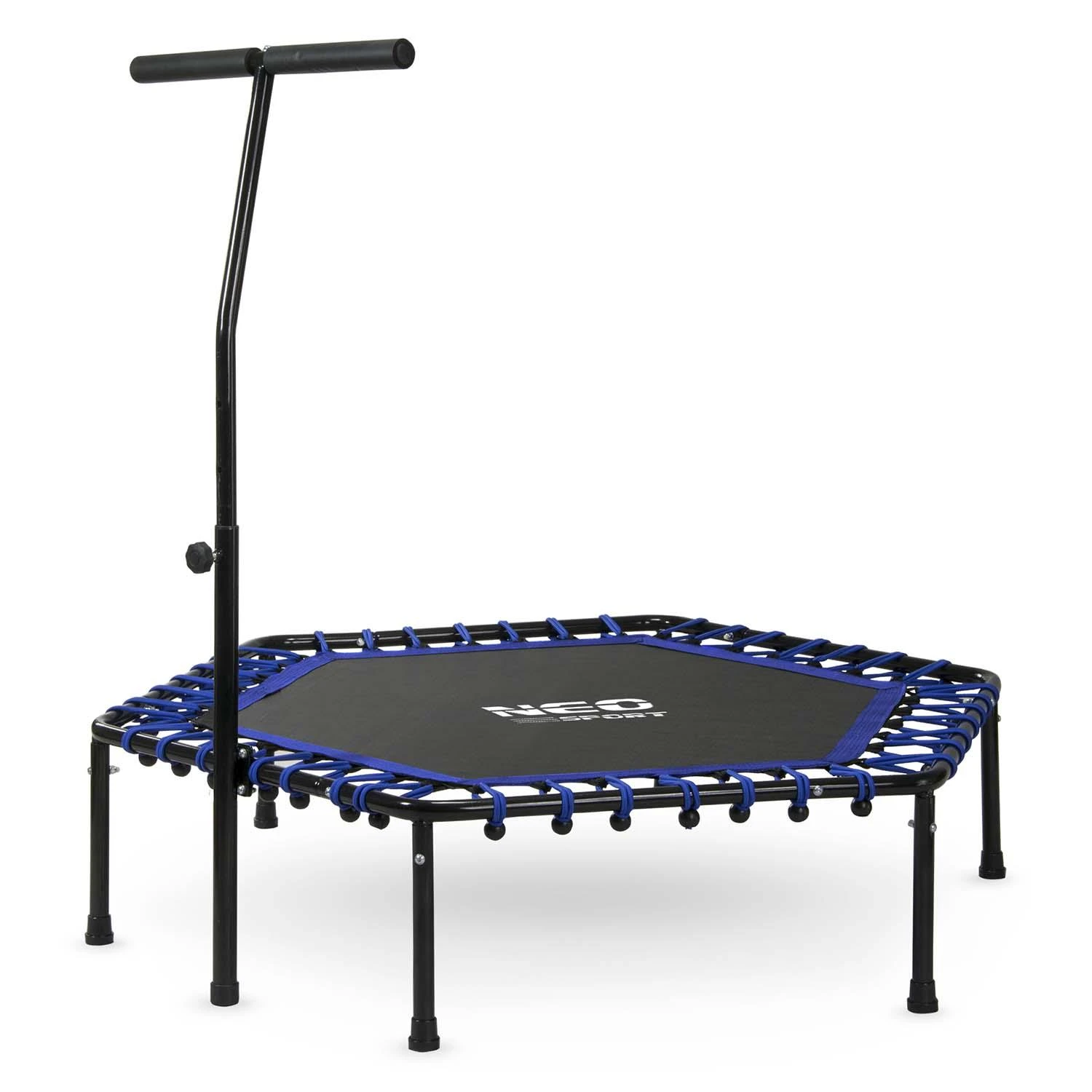 Neo-Sport Fitneso batutas su rankena, 127 cm šešiakampis, mėlynas mini batutas namų naudojimui, vidaus kardio batutas