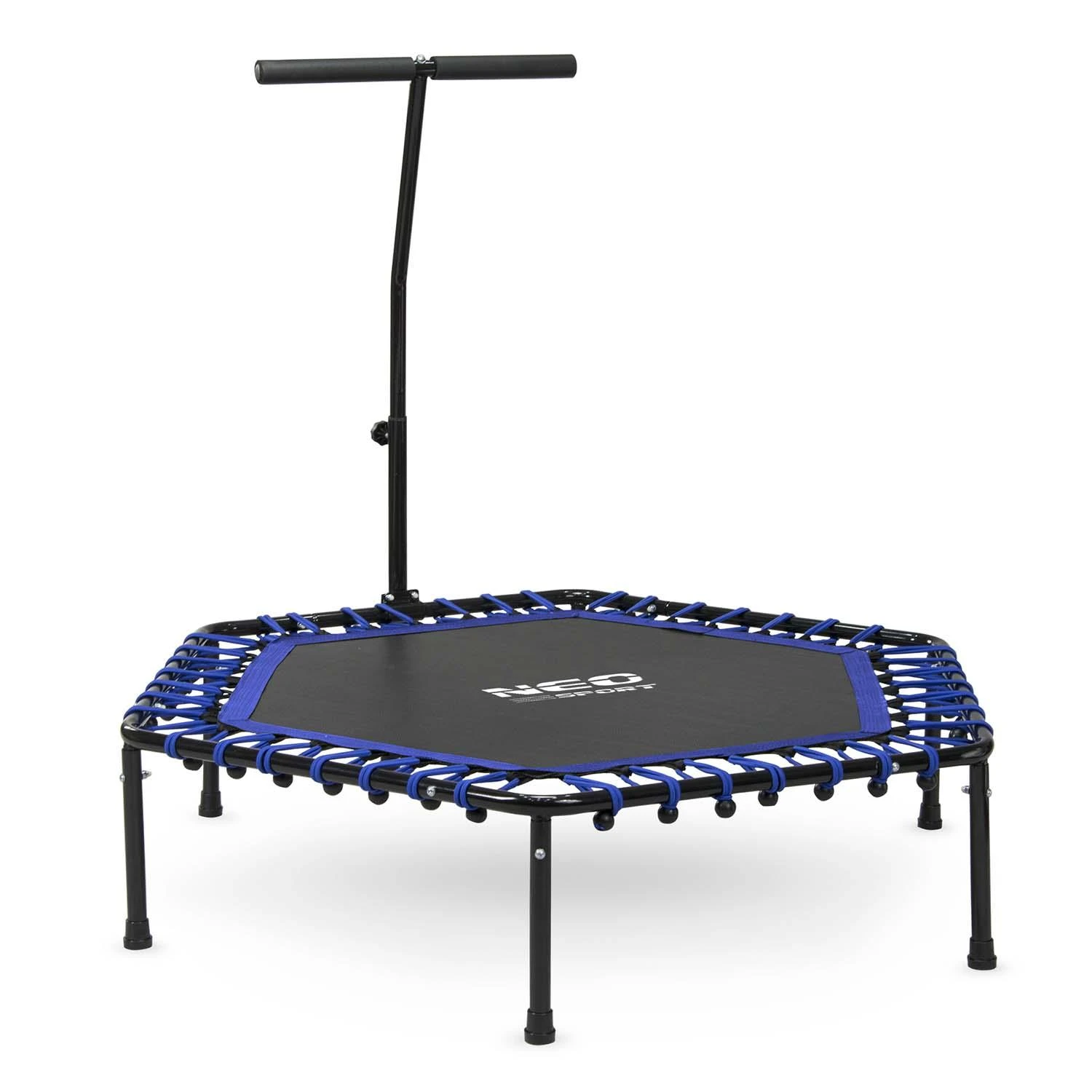 Neo-Sport Fitneso batutas su rankena, 127 cm šešiakampis, mėlynas mini batutas namų naudojimui, vidaus kardio batutas