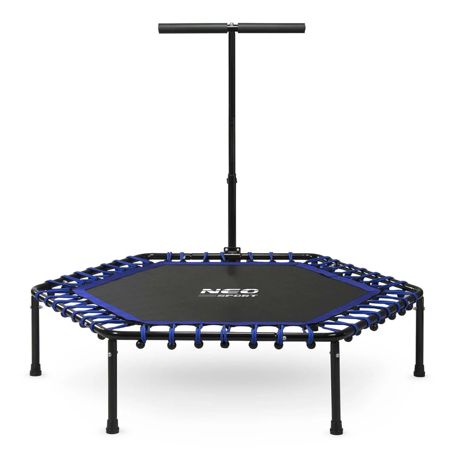 Neo-Sport Fitneso batutas su rankena, 127 cm šešiakampis, mėlynas mini batutas namų naudojimui, vidaus kardio batutas