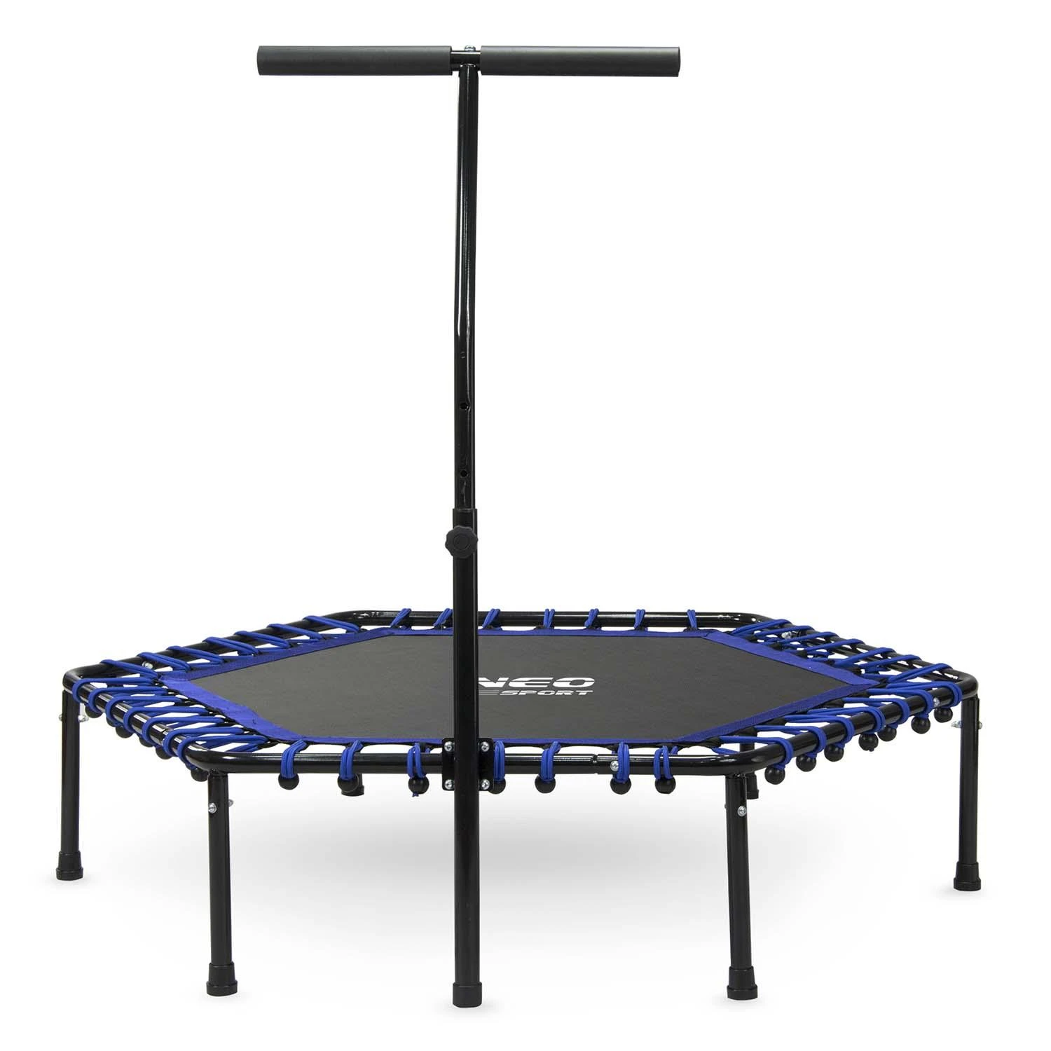 Neo-Sport Fitneso batutas su rankena, 127 cm šešiakampis, mėlynas mini batutas namų naudojimui, vidaus kardio batutas