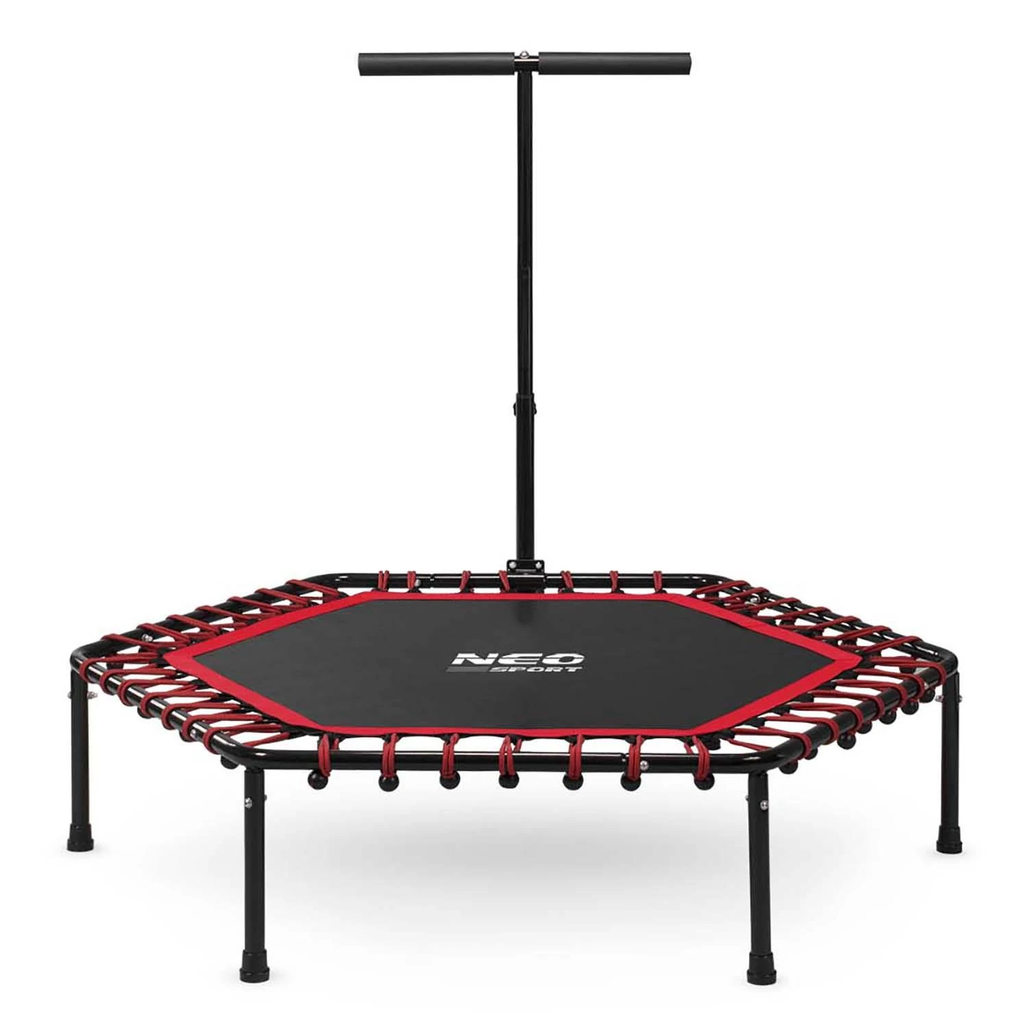 Neo-Sport Fitneso batutas, su rankena, 127 cm šešiakampis, raudonas mini batutas namų naudojimui