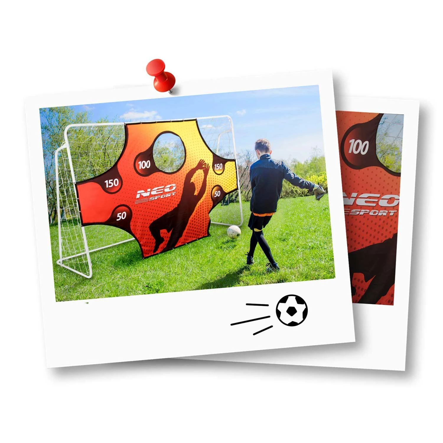 Neo-Sport Futbolo vartai 245 x 155 x 80 cm su taikiklio kilimėliu