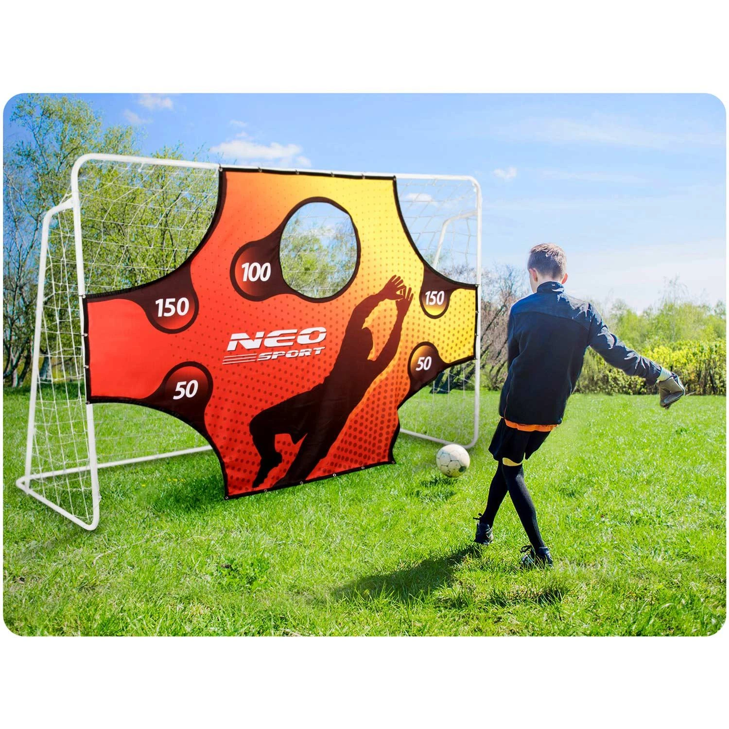 Neo-Sport Futbolo vartai 245 x 155 x 80 cm su taikiklio kilimėliu