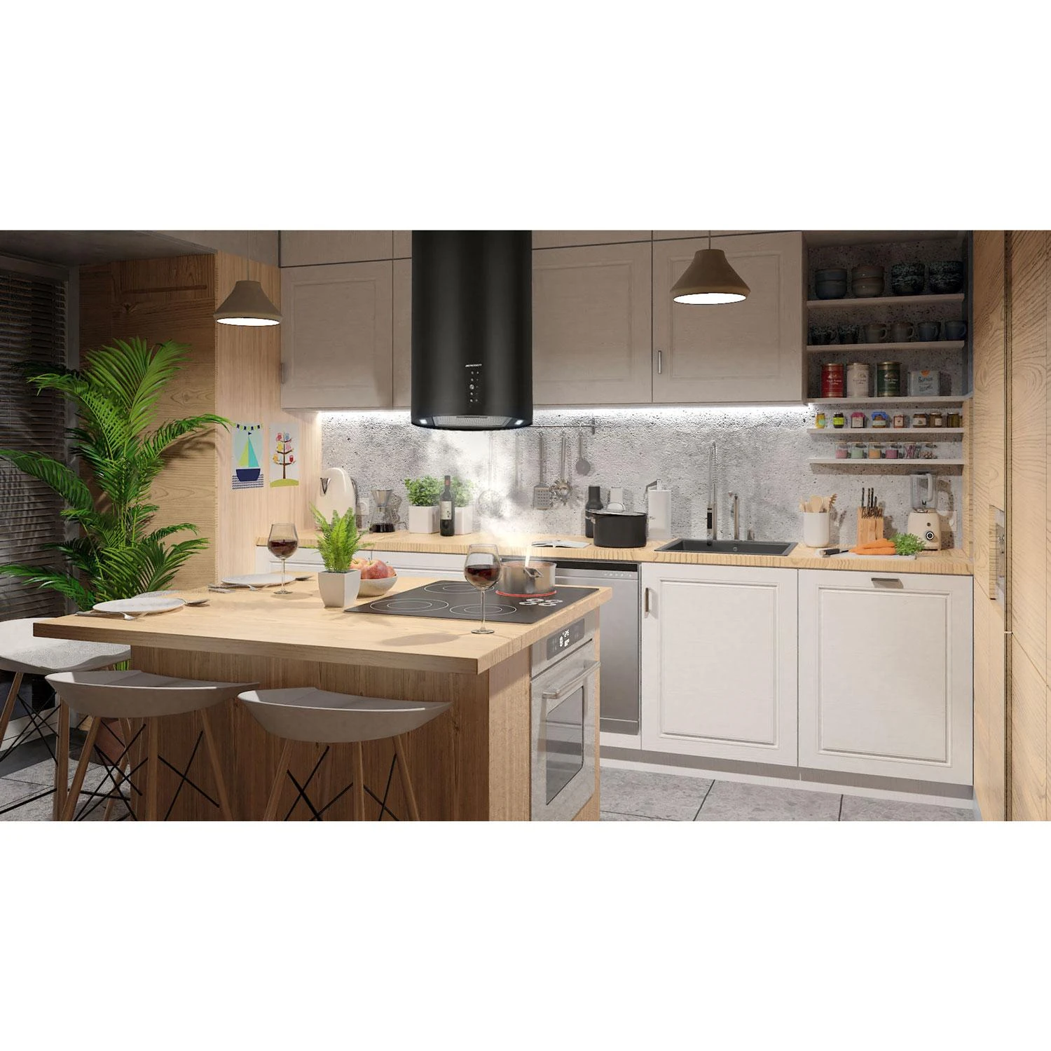 Pakabinamas šviestuvas Berdsen juodas ištraukiamas virtuvinis gartraukis 35 cm BT-221
