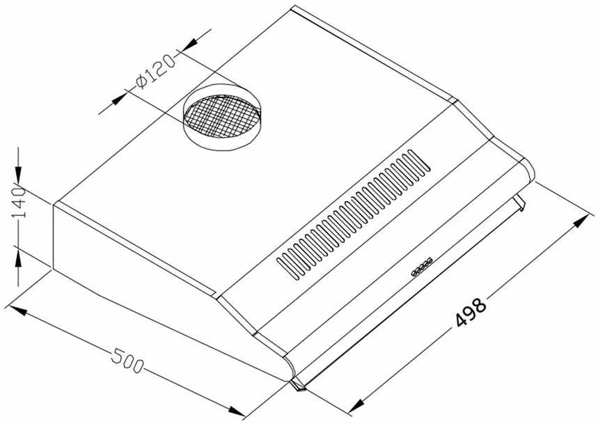 Berdsen Po spintele montuojamas virtuvės gartraukis, juoda apdaila, efektyvus oro srautas, 50 cm plotis, modernus dizainas