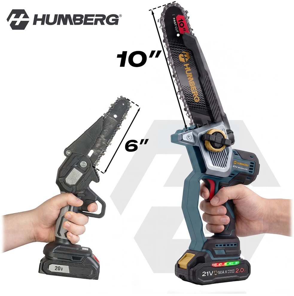 Akumuliatorinis grandininis pjūklas 2x2,0 Ah PRO 10" 8" Humberg HM-437