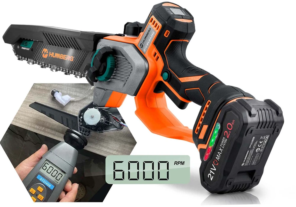 Akumuliatorinis grandininis pjūklas 2x2,0 Ah PRO 10" 8" Humberg HM-437