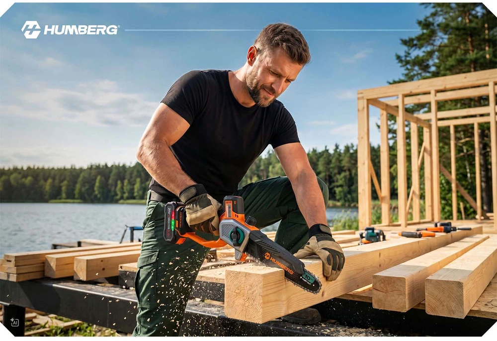Akumuliatorinis grandininis pjūklas 2x2,0 Ah PRO 10" 8" Humberg HM-437