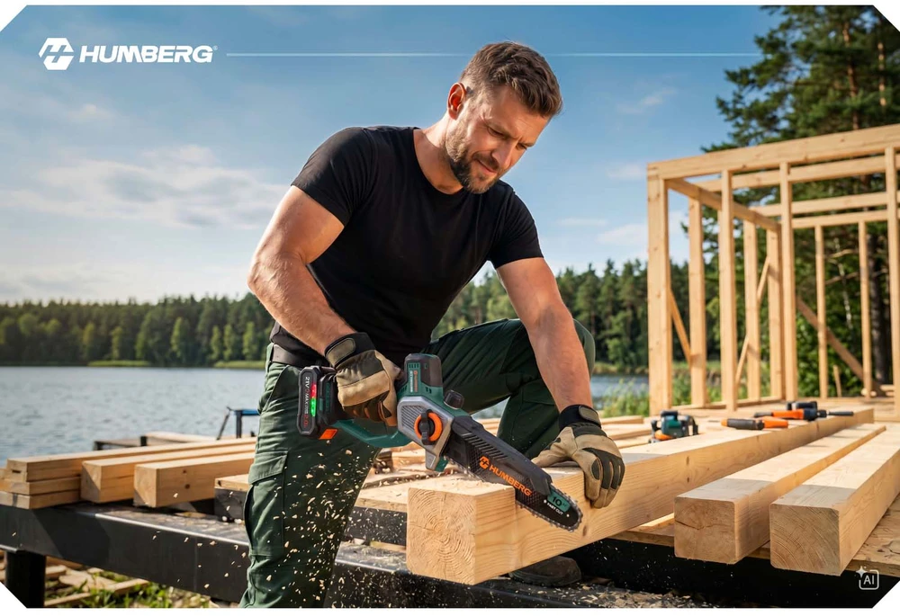 Akumuliatorinis grandininis pjūklas 2x2,0 Ah PRO 10" 8" Humberg HM-437