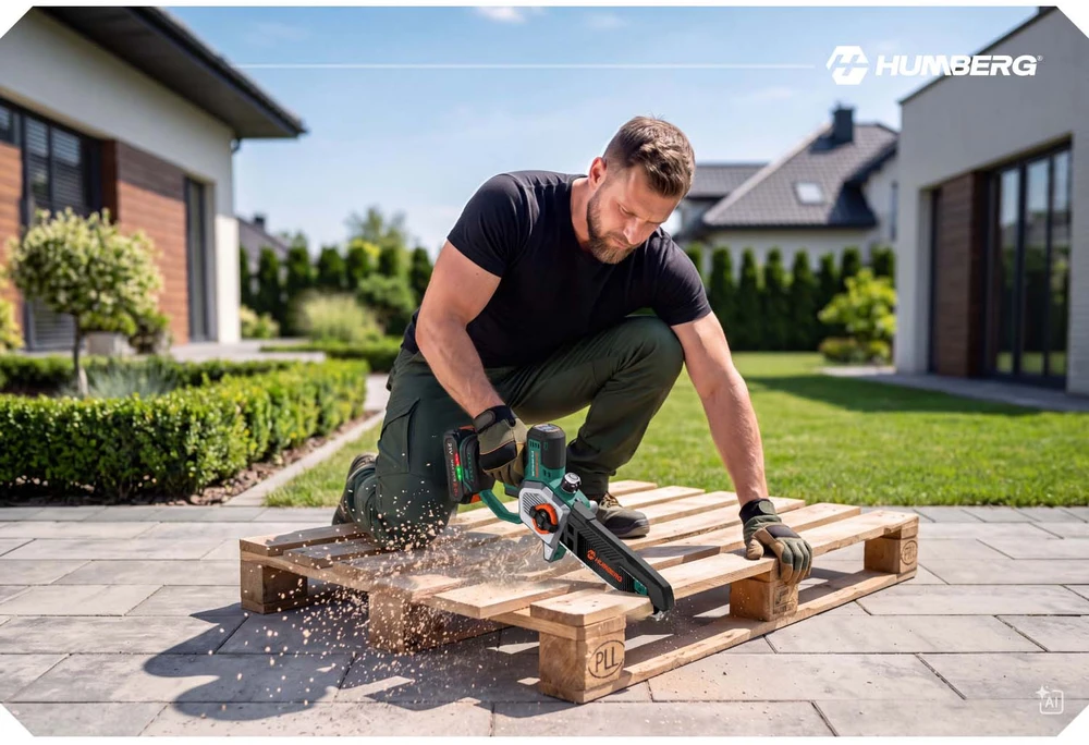 Akumuliatorinis grandininis pjūklas 2x2,0 Ah PRO 10" 8" Humberg HM-437