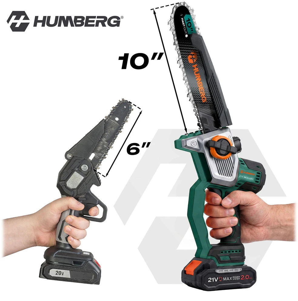 Akumuliatorinis grandininis pjūklas 2x2,0 Ah PRO 10" 8" Humberg HM-437