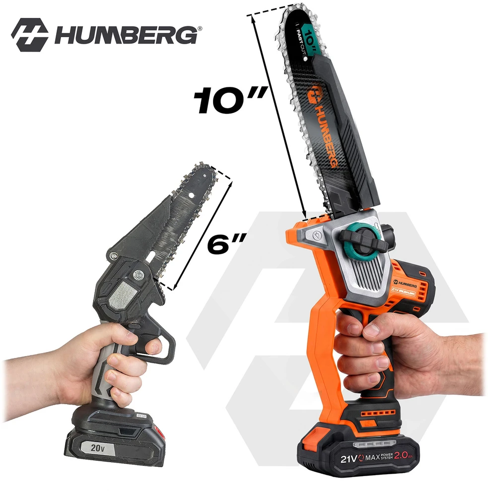 Akumuliatorinis grandininis pjūklas 2x2,0 Ah PRO 10" 8" Humberg HM-437