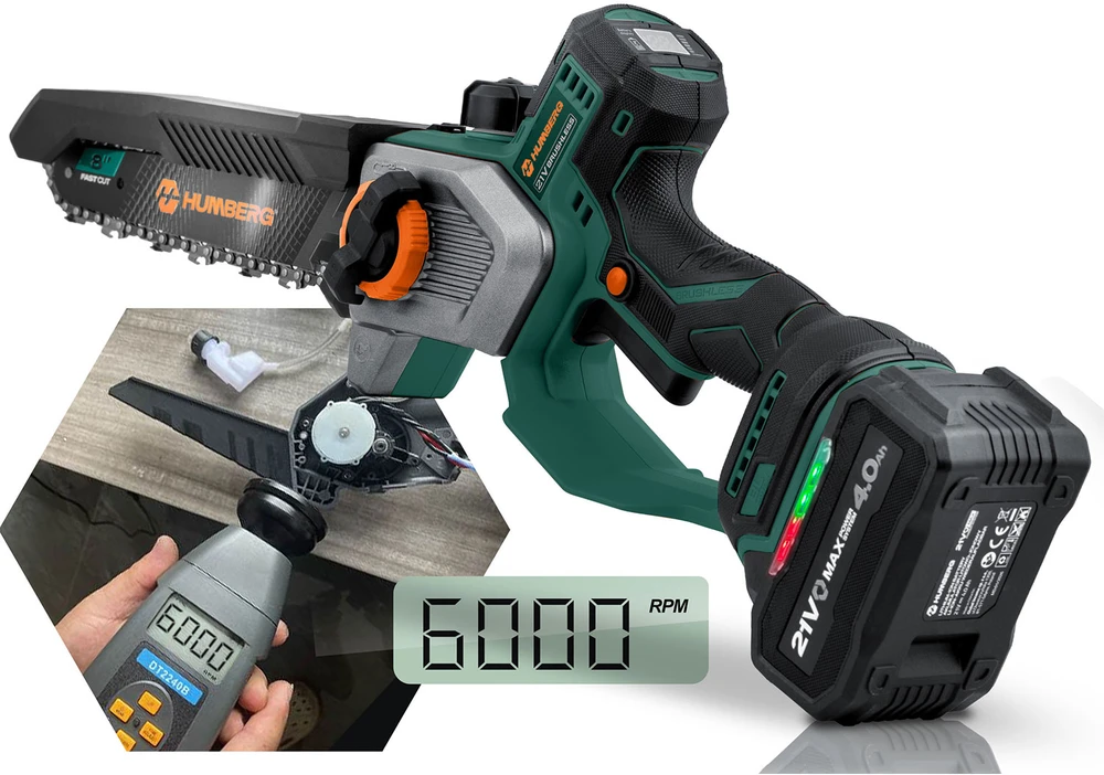 Akumuliatorinis grandininis pjūklas 4,0 Ah PRO šakų pjoviklis 10" 8" Humberg HM-437
