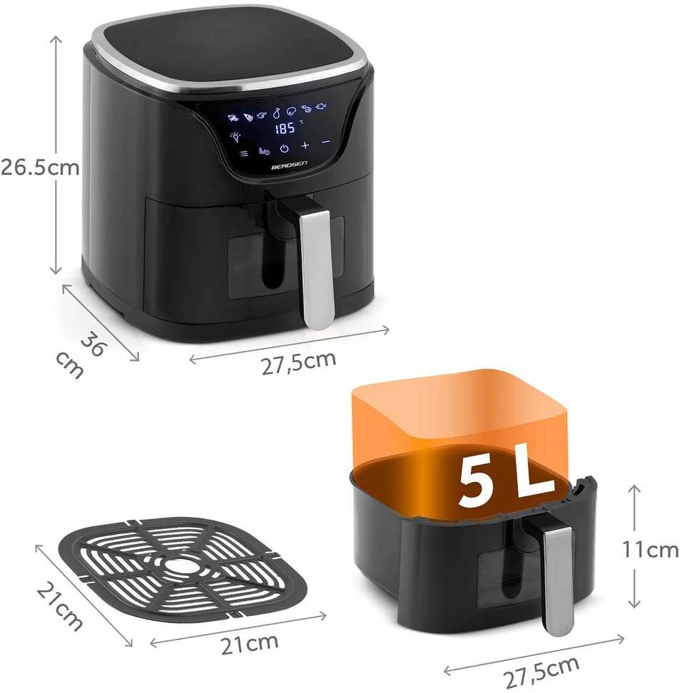 Berdsen Bealiejė gruzdintuvė Air Fryer 5 l BD-652 juodos ir sidabrinės spalvos