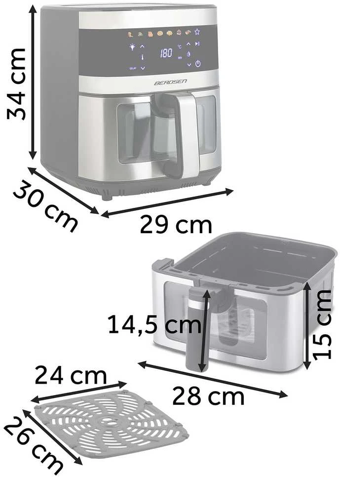 Didelė bealiejė gruzdintuvė Berdsen BD-656, 9,1 l, 1700 W, sidabrinė