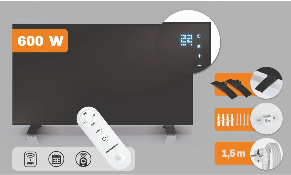 Infraraudonųjų spindulių šildytuvas, 600 W, Berdsen BD-981, nuotolinio valdymo pultas su WiFi programėle