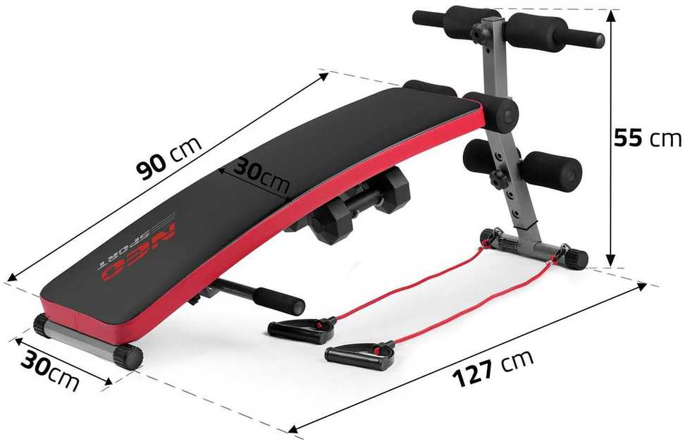 Nuožulnus mankštos suoliukas su espanderiais ir hanteliais Neo-Sport NS-211
