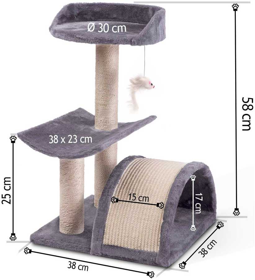 Katės draskyklė 58 cm DR-264 Pethaus su pele, šviesiai pilka