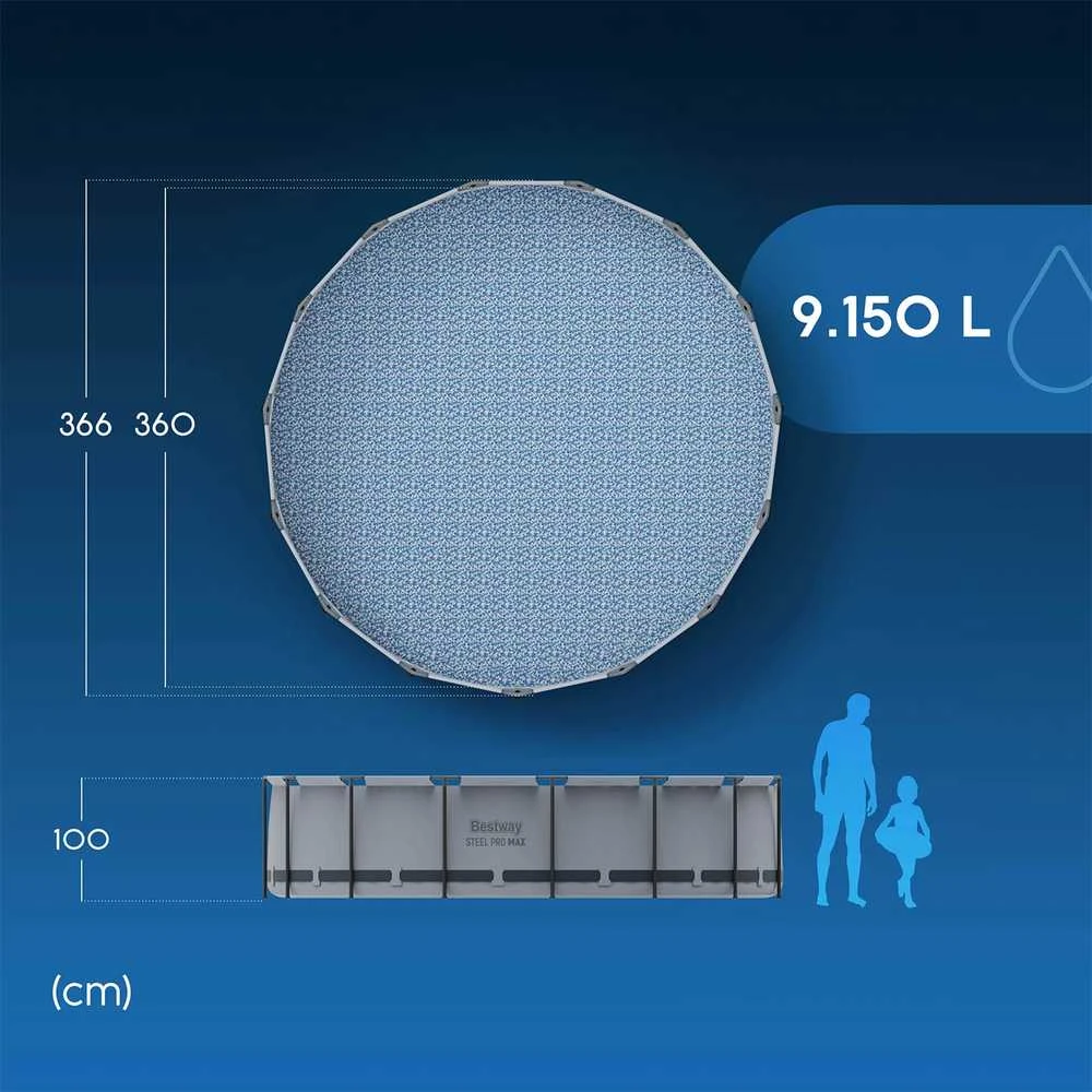 „BestWay Pool Steel Pro MAX“ baseino komplektas, apvalus, 366 x 100 cm