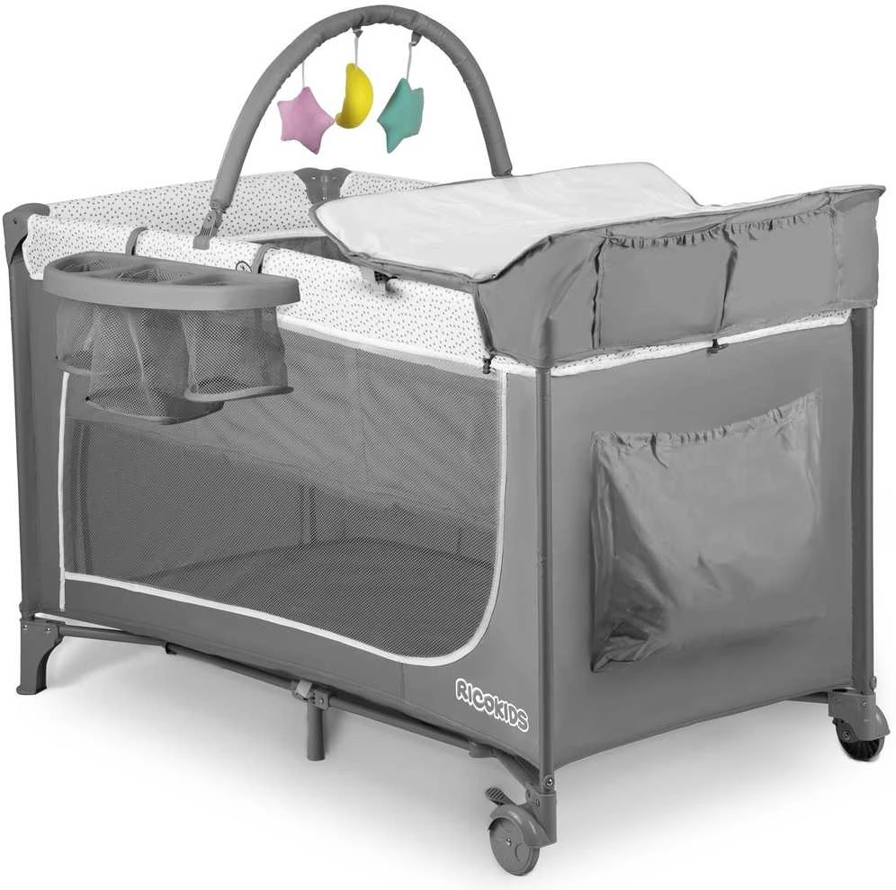 Ricokids Kelioninė lovelė su čiužiniu ir krepšiu 123,5 x 65 x 76 cm RK-241 pilkos spalvos