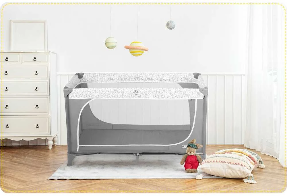 Ricokids Kelioninė lovelė su čiužiniu ir krepšiu 123,5 x 65 x 76 cm RK-241 pilkos spalvos