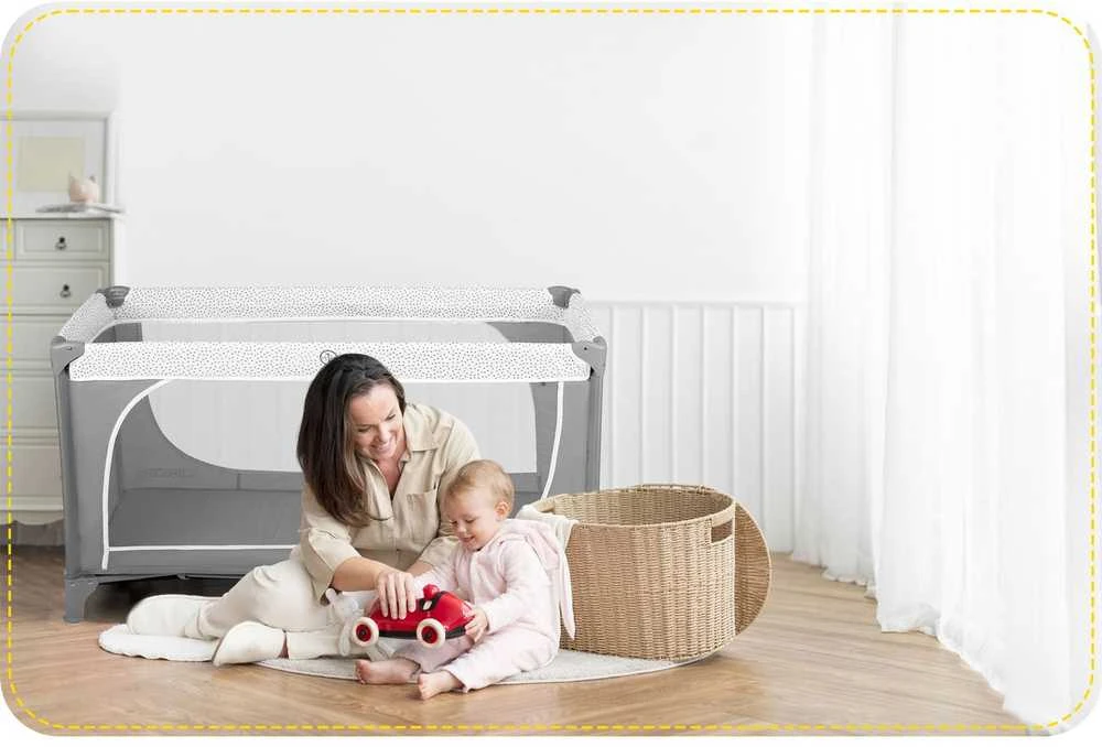 Ricokids Kelioninė lovelė su čiužiniu ir krepšiu 123,5 x 65 x 76 cm RK-241 pilkos spalvos