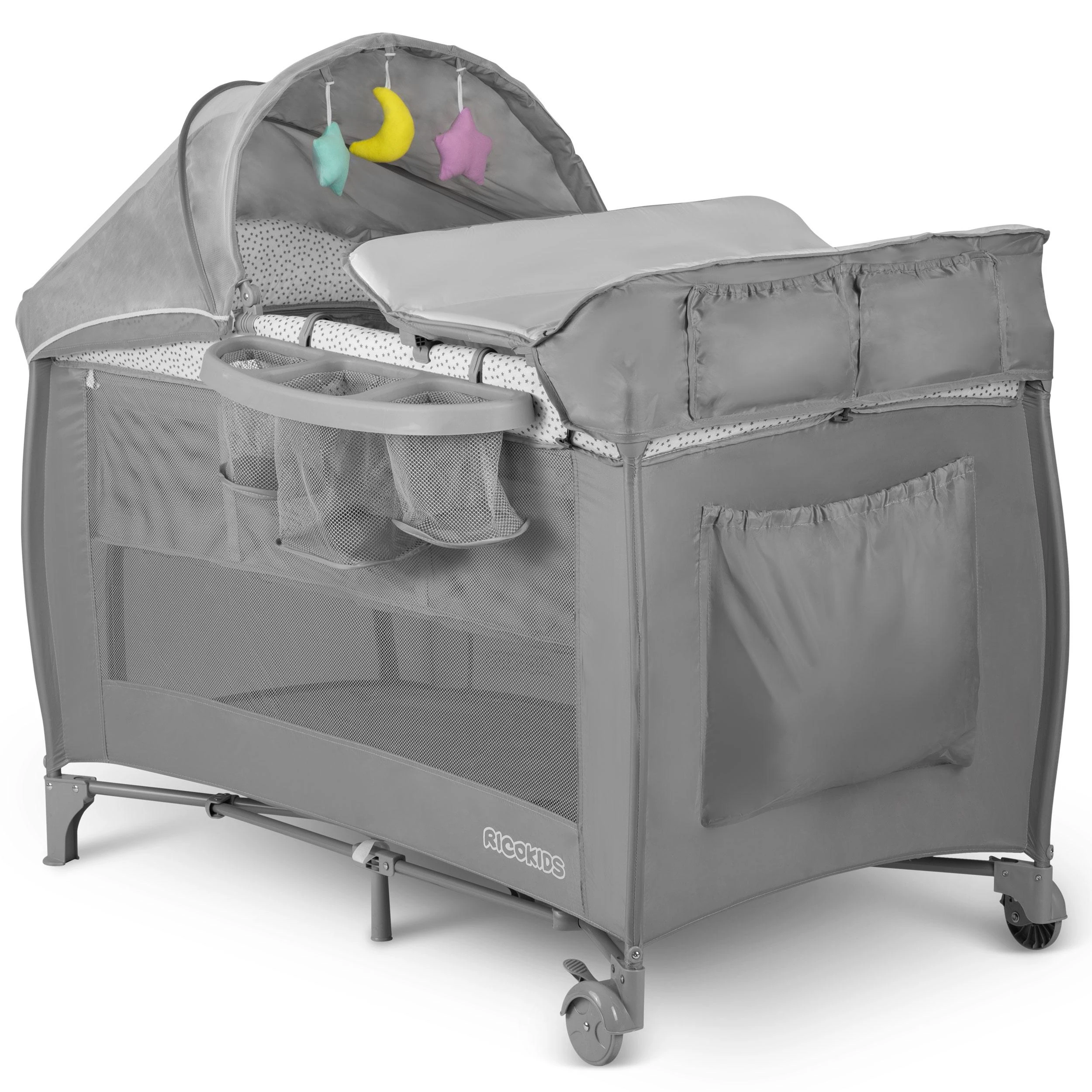 Ricokids Kelioninė lovytė su čiužiniu ir krepšiu 127,5 x 66 x 82 cm RK-242, pilka