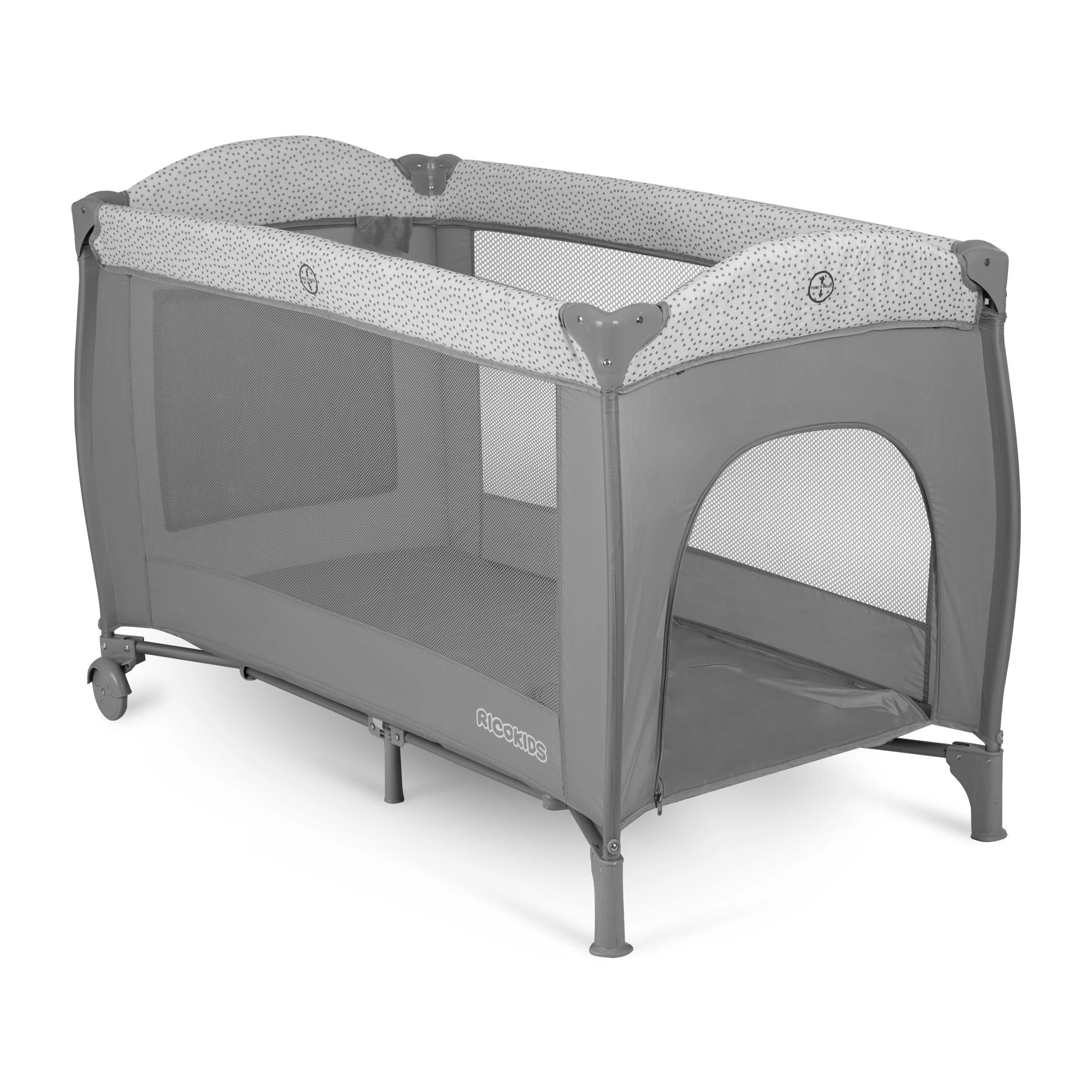 Ricokids Kelioninė lovytė su čiužiniu ir krepšiu 127,5 x 66 x 82 cm RK-242, pilka