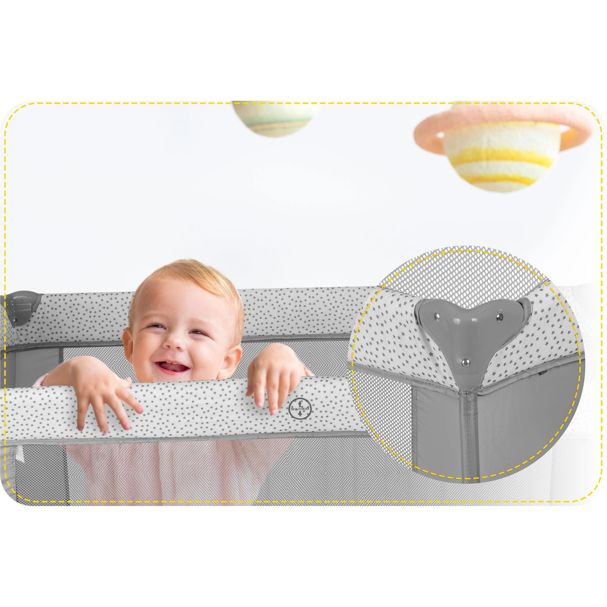 Ricokids Kelioninė lovytė su čiužiniu ir krepšiu 127,5 x 66 x 82 cm RK-242, pilka